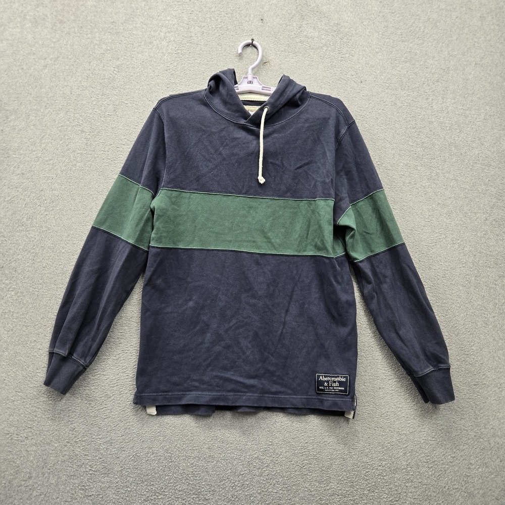 VINTAGE Abercrombie & Fitch Men Hoodie S Blue Y2K Colorblock Rugby Cloth Shirt